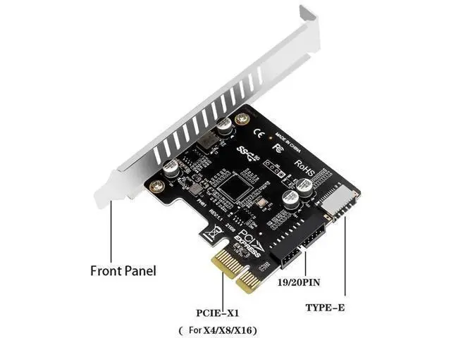 Alt view image 4 of 6 - PCIe to USB 3.0 Type-E Adapter Card, 5Gbps PCIe x1 to 19P 20Pin Front Panel Converter