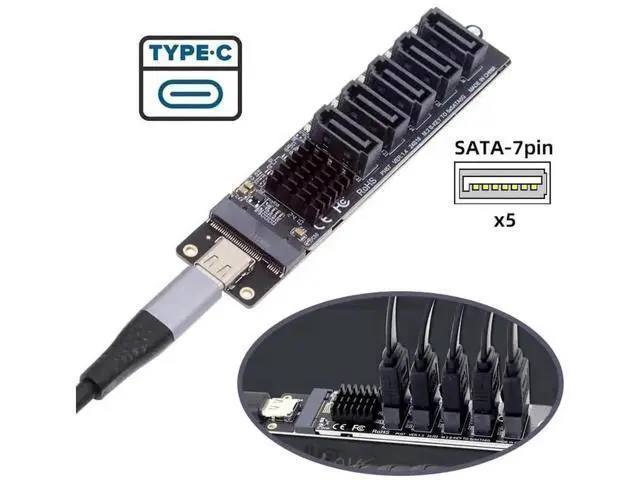 Alt view image 7 of 7 - 10Gbps USB-C to NGFF B+M Key SATA 5-Port Adapter Card, Dual Chip JMS580+JMB575 SATA III 6Gbps Port Multiplier Selector, External Multi-HDD/SSD Storage Expansion Converter