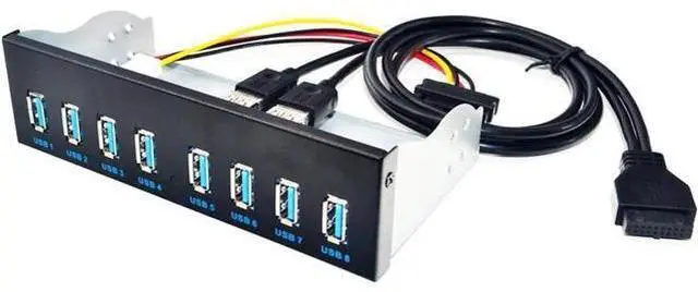 Main image of 5.25 Inch Drive Bay 8-Port USB 3.0 Front Panel Hub, 20Pin Motherboard Header Splitter Adapter with 8 USB3.0 Type-A Female Ports for Desktop PC Chassis