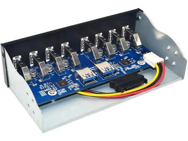 Alt view image 3 of 4 - 5.25 Inch Drive Bay 8-Port USB 3.0 Front Panel Hub, 20Pin Motherboard Header Splitter Adapter with 8 USB3.0 Type-A Female Ports for Desktop PC Chassis