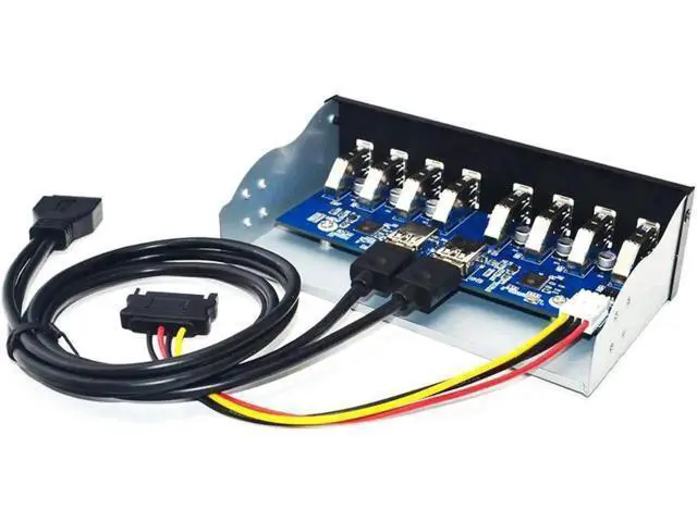 Alt view image 4 of 4 - 5.25 Inch Drive Bay 8-Port USB 3.0 Front Panel Hub, 20Pin Motherboard Header Splitter Adapter with 8 USB3.0 Type-A Female Ports for Desktop PC Chassis