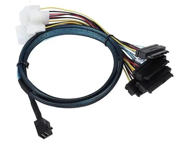Alt view image 4 of 6 - 39.37Inch Mini SAS HD SFF-8643 to 4 SFF-8482 Breakout Cable with Integrated Power, 12Gbps 30AWG Internal Server RAID Cable for Multi-Drive SAS/SATA HDD SSD Storage Backplane