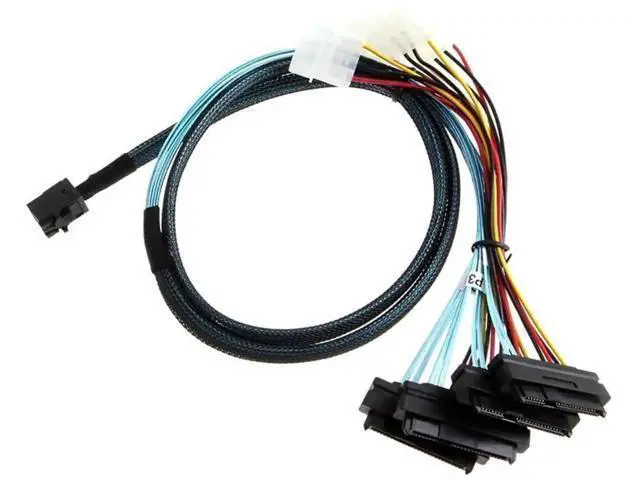 Alt view image 6 of 6 - 39.37Inch Mini SAS HD SFF-8643 to 4 SFF-8482 Breakout Cable with Integrated Power, 12Gbps 30AWG Internal Server RAID Cable for Multi-Drive SAS/SATA HDD SSD Storage Backplane