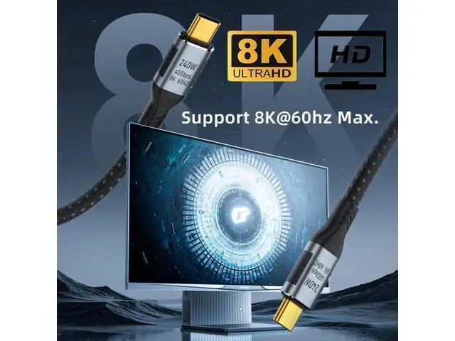 Alt view image 6 of 7 - 100cm USB4 Type-C to Type-C Male to Male Cable, 40Gbps Data, 240W PD Charging, 8K@60Hz & 5K Video