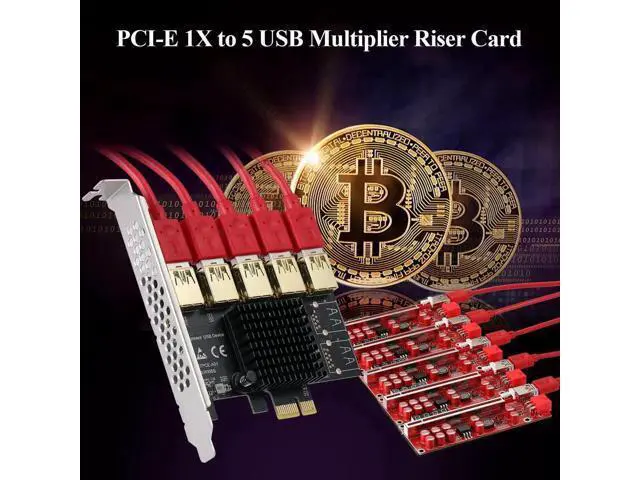 Alt view image 7 of 7 - PCI-E 1 to 5 Riser Splitter Card, PCI-E X1 to 5 Port PCIe USB3.0 Multiplier Adapter, GPU Expansion Riser Card for Bitcoin Ethereum Mining Rig
