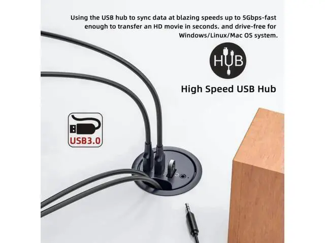 Alt view image 5 of 7 - USB 3.0 Flush Mount Desktop Hub, 60mm 2.36 Inch Grommet Hole Dock with 3 USB3.0 Ports and 3.5mm Audio Jack for Office Desk Port Expansion