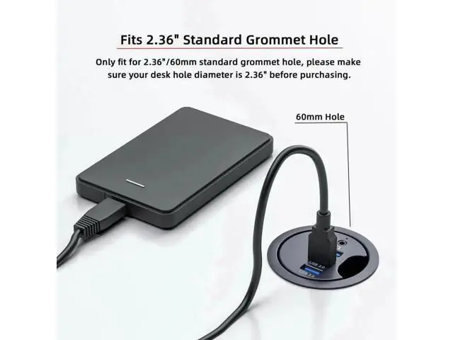 Alt view image 6 of 7 - USB 3.0 Flush Mount Desktop Hub, 60mm 2.36 Inch Grommet Hole Dock with 3 USB3.0 Ports and 3.5mm Audio Jack for Office Desk Port Expansion