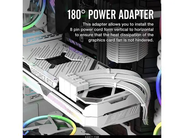 Alt view image 7 of 7 - GPU PCIe 8 Pin 180 Degree U-Turn Reverse Angle Power Adapter Board, Desktop Graphics Card Connector, 3 Pack White