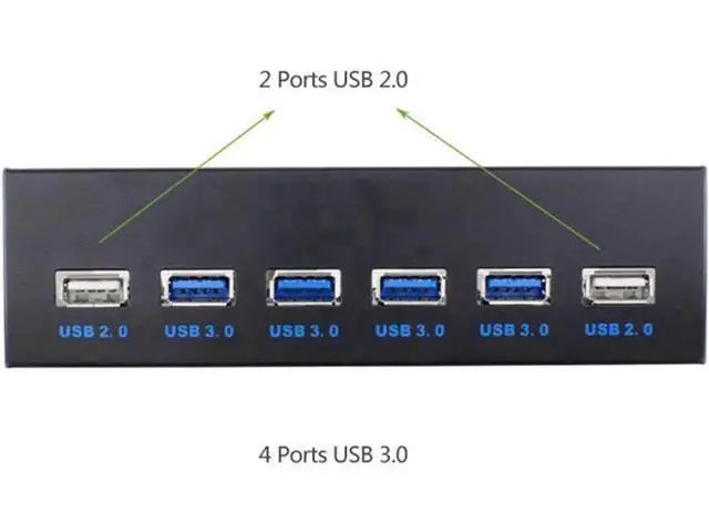 Alt view image 2 of 5 - 5.25 Inch PC Front Panel 6-Port USB Hub, 4 USB3.0 + 2 USB2.0 with 2.6FT Internal Cable for Desktop Motherboard Header Connection