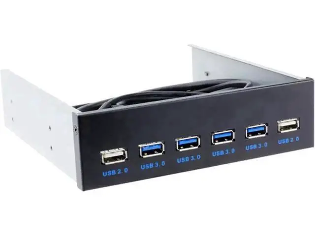 Alt view image 3 of 5 - 5.25 Inch PC Front Panel 6-Port USB Hub, 4 USB3.0 + 2 USB2.0 with 2.6FT Internal Cable for Desktop Motherboard Header Connection