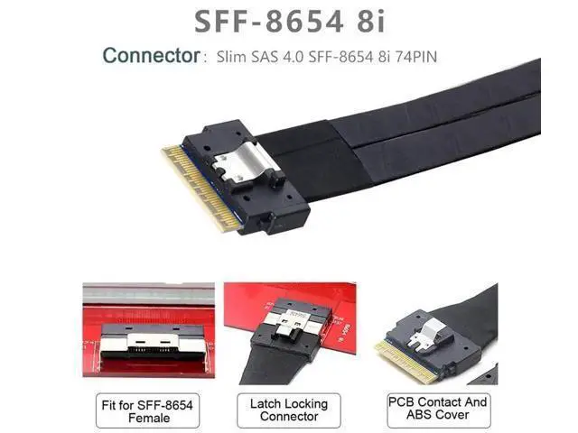 Alt view image 2 of 7 - 50cm PCIe 4.0 SFF-8654 8i 74Pin to Dual SFF-8643 4i Mini SAS HD Fanout Cable, MCIO Slimline SAS Internal Breakout Cable for Server RAID & NVMe Backplane