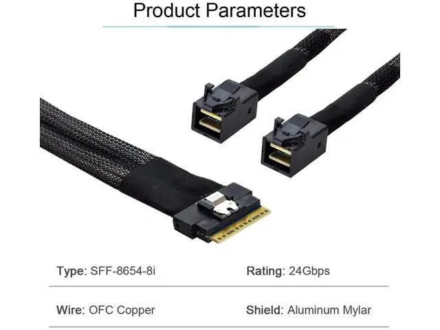 Alt view image 4 of 7 - 50cm PCIe 4.0 SFF-8654 8i 74Pin to Dual SFF-8643 4i Mini SAS HD Fanout Cable, MCIO Slimline SAS Internal Breakout Cable for Server RAID & NVMe Backplane