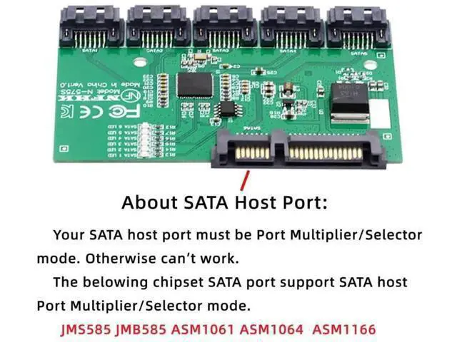 Alt view image 3 of 6 - 1 to 5 Port SATA 3.0 Port Multiplier Splitter Hub with JMB575 Chip, SATA PM Multiplier Adapter