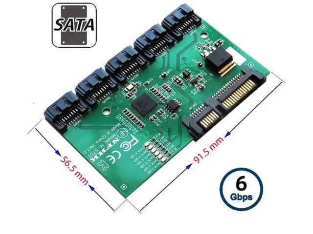 Alt view image 6 of 6 - 1 to 5 Port SATA 3.0 Port Multiplier Splitter Hub with JMB575 Chip, SATA PM Multiplier Adapter