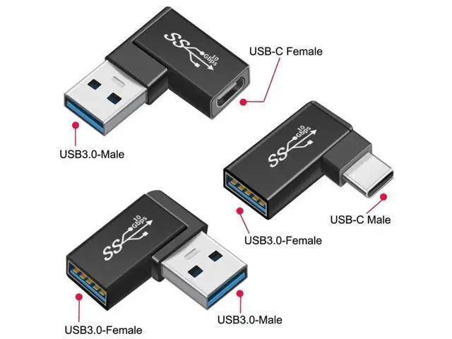 Alt view image 3 of 7 - 3Pcs 90 Degree Angled USB 3.1 Type-C Male to USB 3.0 Type-A Female OTG Adapter, 10Gbps Data Converter