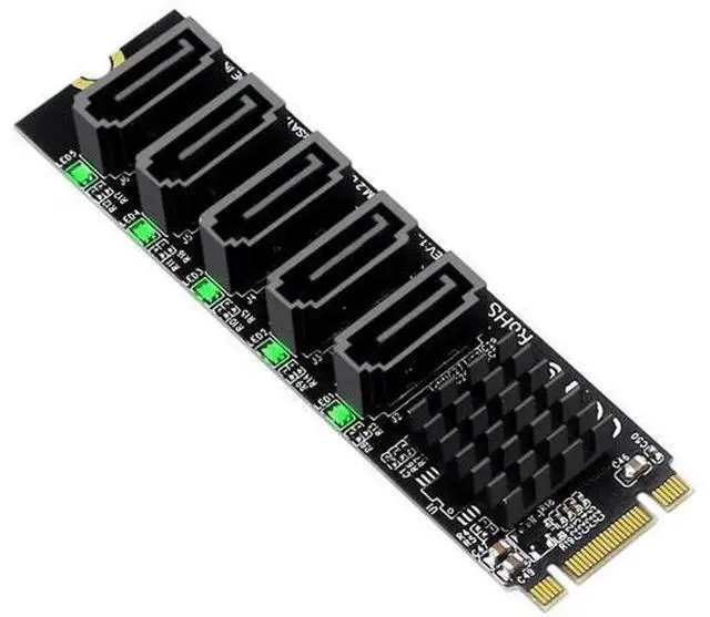 Main image of 5 Ports M.2 B+M Key to SATA 3.0 Expansion Adapter with JMB575 Chip, NGFF 1-to-5 SATA Converter Card with LED Activity Indicators