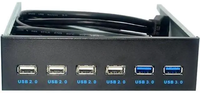 Main image of 5.25 Inch Optical Drive Bay 6-Port Front Panel USB Hub, 2 USB 3.0 + 4 USB 2.0 PC Expansion Bracket, Comes with 20Pin USB 3.0 & 10Pin USB 2.0 Motherboard Splitter Cables for Desktop Chassis