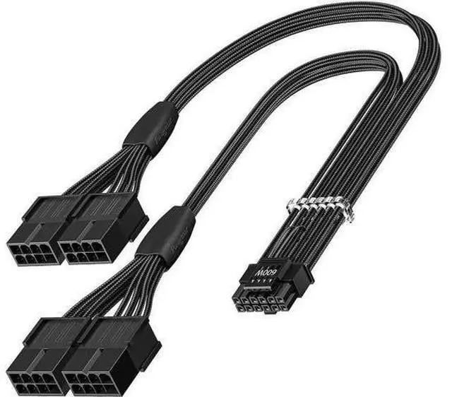 Main image of 40cm Black Braided 12V-2x6 16Pin to 4×8Pin PCIe GPU Power Extension Cable, PCIe 5.0 16AWG 12VHPWR Cord for RTX 5090/5080/5070/5070Ti/4090/4080/4070Ti/3090Ti