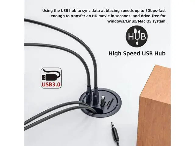 Alt view image 7 of 7 - USB 3.0 Flush Mount Desktop Hub, 60mm 2.36 Inch Grommet Hole Dock with 3 USB3.0 Ports & SD TF Dual Card Reader for Office Desk