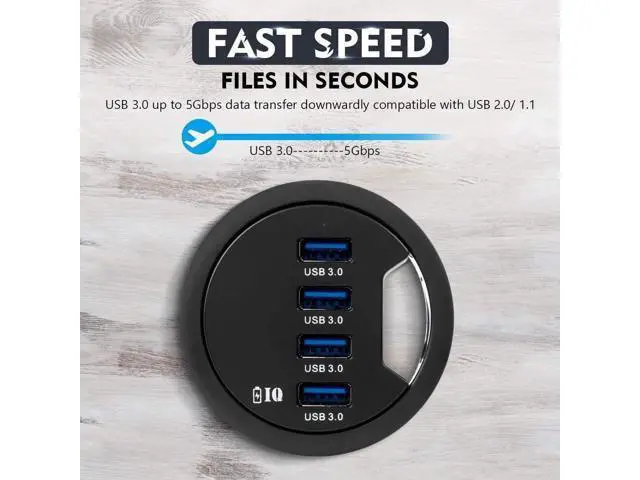 Alt view image 3 of 7 - 60mm Desk Grommet USB 3.0 4-Port Hub with BC1.2 Fast Charging Ports, Flush Mount Dock Station for iPhone, Smartphones, iPad & Tablets