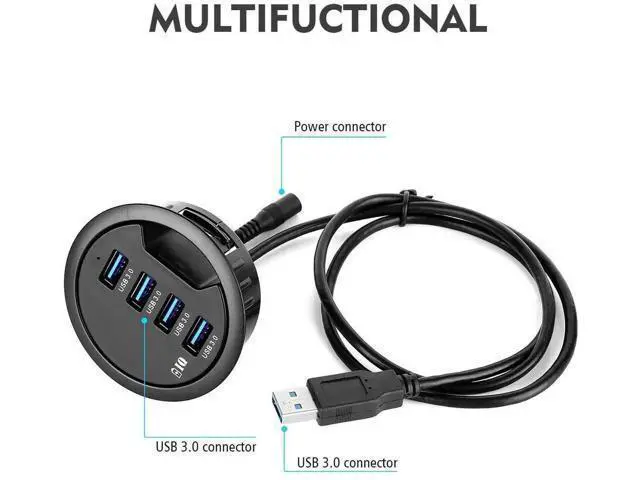 Alt view image 6 of 7 - 60mm Desk Grommet USB 3.0 4-Port Hub with BC1.2 Fast Charging Ports, Flush Mount Dock Station for iPhone, Smartphones, iPad & Tablets
