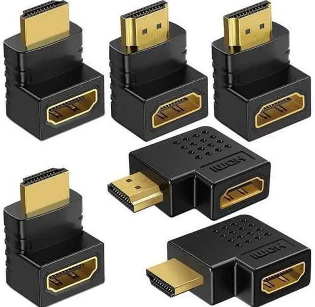 Main image of 6 Pack 90°/270° Angled HDMI 2.0 Male to Female Adapters, Left/Right/Up/Down Direction Gold-Plated Connectors Support 4K 3D