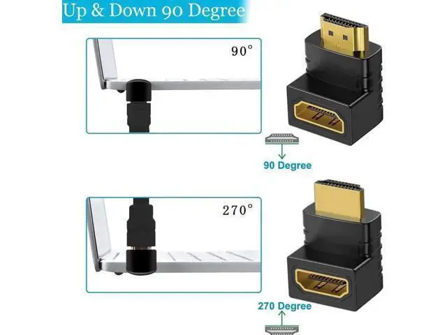 Alt view image 2 of 7 - 6 Pack 90°/270° Angled HDMI 2.0 Male to Female Adapters, Left/Right/Up/Down Direction Gold-Plated Connectors Support 4K 3D
