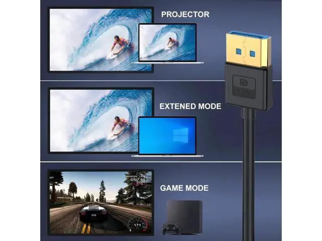 Alt view image 5 of 7 - 100cm Ultrafine Left 90 Degree DP 1.4 Cable, Male to Male Slim DisplayPort Cord Supports 8K@60Hz, 4K@144Hz HDR FreeSync G-Sync for PC Laptop GPU Gaming Monitor