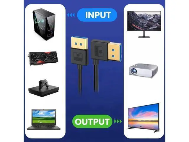Alt view image 7 of 7 - 100cm Ultrafine Left 90 Degree DP 1.4 Cable, Male to Male Slim DisplayPort Cord Supports 8K@60Hz, 4K@144Hz HDR FreeSync G-Sync for PC Laptop GPU Gaming Monitor