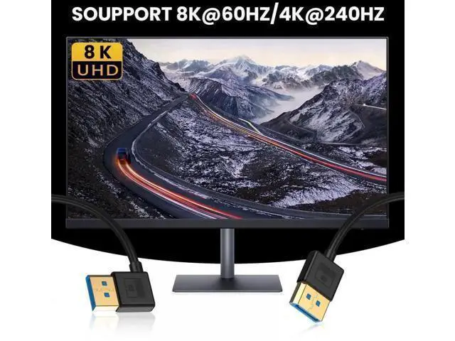 Alt view image 4 of 7 - 100cm Ultrafine Left 90 Degree DP 1.4 Cable, Male to Male Slim DisplayPort Cord Supports 8K@60Hz, 4K@144Hz HDR FreeSync G-Sync for PC Laptop GPU Gaming Monitor