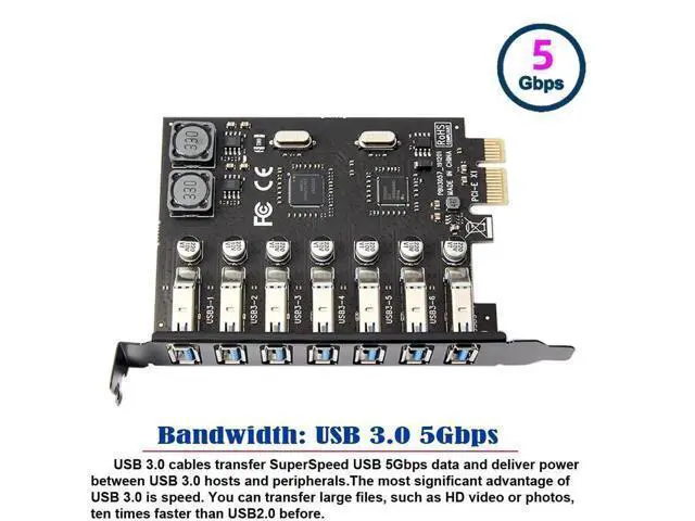 Alt view image 5 of 7 - 7-Port PCI-E to USB 3.0 Expansion Card, PCI Express USB Hub Adapter 5Gbps High Speed for Desktop Motherboard