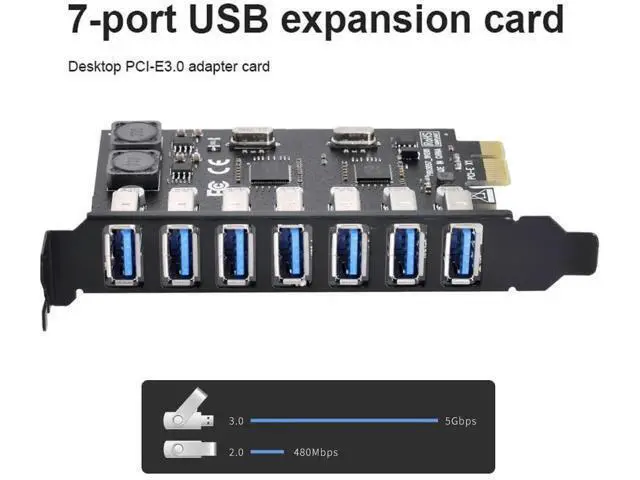 Alt view image 4 of 7 - 7-Port PCI-E to USB 3.0 Expansion Card, PCI Express USB Hub Adapter 5Gbps High Speed for Desktop Motherboard