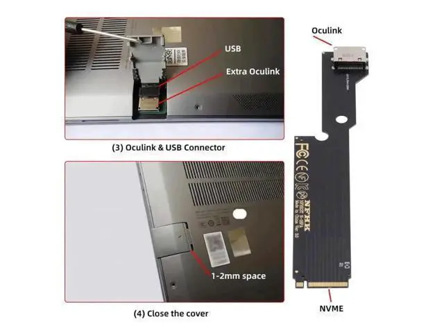 Alt view image 2 of 7 - PCIe 4.0 M.2 M-Key to OCuLink SFF-8612 Host Adapter, Matches SFF-8611 Cable for 2022-2023 ThinkBook 16+, Supports External eGPU and NVMe SSD