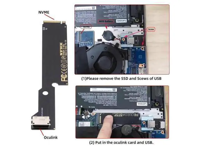 Alt view image 3 of 7 - PCIe 4.0 M.2 M-Key to OCuLink SFF-8612 Host Adapter, Matches SFF-8611 Cable for 2022-2023 ThinkBook 16+, Supports External eGPU and NVMe SSD