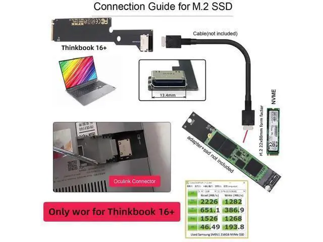 Alt view image 7 of 7 - PCIe 4.0 M.2 M-Key to OCuLink SFF-8612 Host Adapter, Matches SFF-8611 Cable for 2022-2023 ThinkBook 16+, Supports External eGPU and NVMe SSD