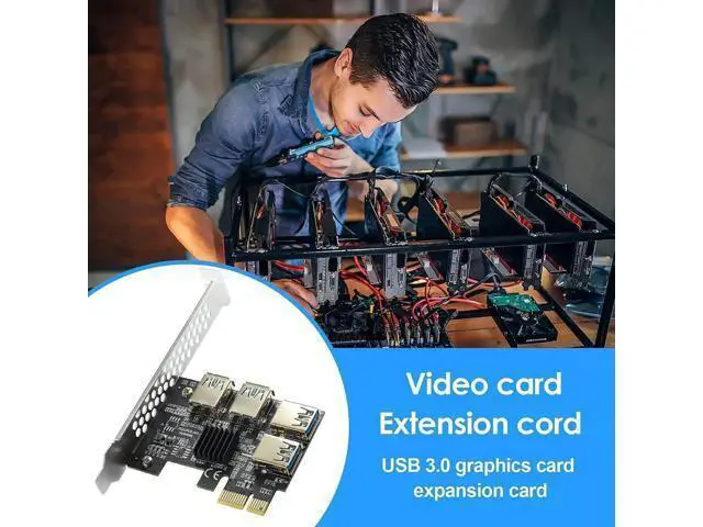 Alt view image 7 of 7 - PCIe 1 to 4 Riser Card, PCI-E 1X to 4 Ports USB 3.0 Adapter Multiplier for Bitcoin Mining GPU