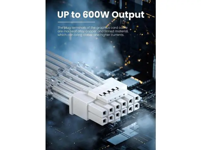 Alt view image 2 of 7 - 70cm 12VHPWR 16Pin(12+4) Male to Male Sleeved GPU Power Cable, PCIe 5.0 ATX3.0 600W 12V-2x6 Modular PSU Cord, White, Compatible with RTX 3090Ti/4070Ti/4080/4090/5090/5080/5070/5070Ti