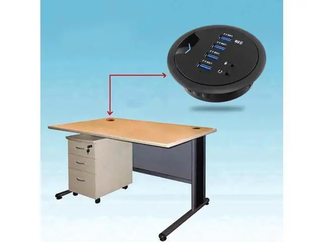 Alt view image 2 of 4 - In-Desk 4-Port SuperSpeed USB 3.0 Hub with Stereo Audio Combo Adapter, Fits Standard 3-Inch Desk Grommet Hole for Office Conference Table Workstation