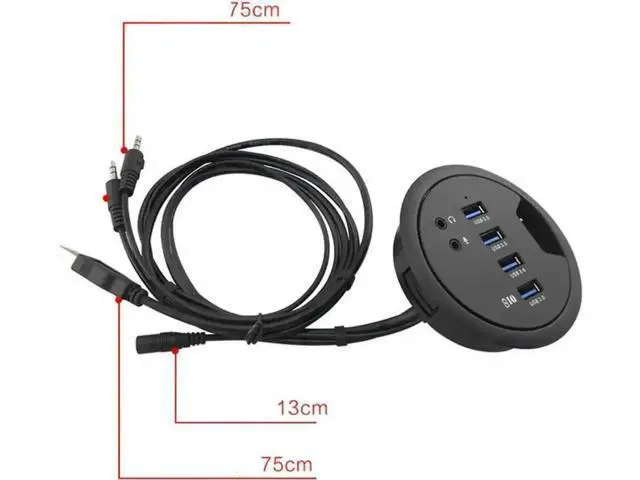 Alt view image 4 of 4 - In-Desk 4-Port SuperSpeed USB 3.0 Hub with Stereo Audio Combo Adapter, Fits Standard 3-Inch Desk Grommet Hole for Office Conference Table Workstation