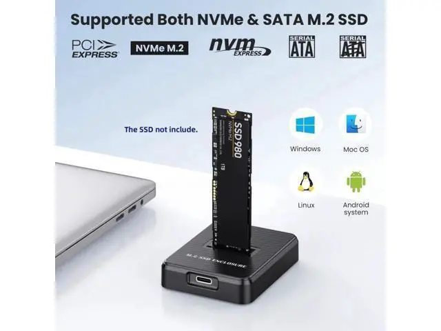 Alt view image 4 of 7 - USB 3.0 Type-C to M.2 NVMe SATA SSD Enclosure, Vertical PCBA Case M-Key NGFF Docking Box with RTL9210B Chip