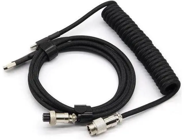 Main image of 3M Coiled USB C Keyboard Cable, Hand Braided PET Mesh Gaming Cable with Detachable Metal Aviator Connector & Metal Plug, Black for Mechanical Keyboard