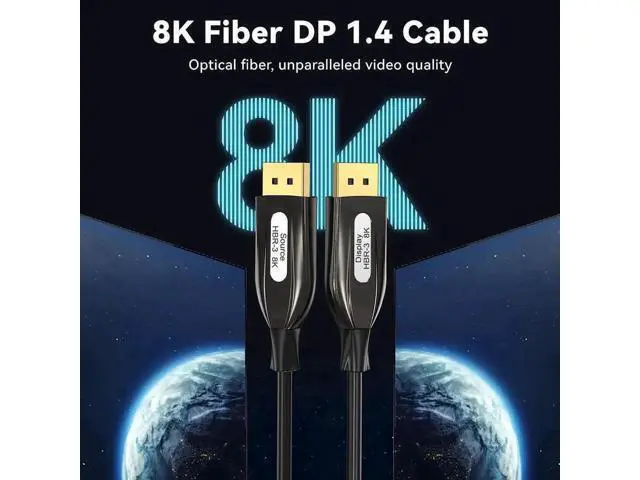 Alt view image 5 of 7 - 3.3FT Black Fiber Optic DP 1.4 Cable, 32.4Gbps Bandwidth Supports 8K@60Hz 4K@144Hz HDR HDCP2.2 3D for VR Headset Gaming Monitor