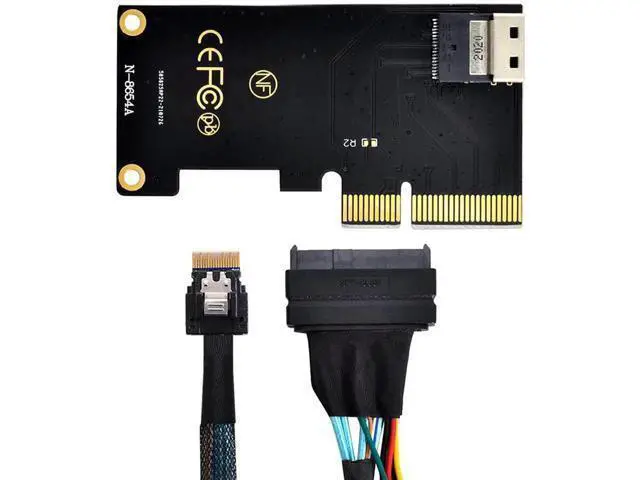 Alt view image 2 of 7 - PCIe 3.0/4.0 x4 to SFF-8654 Slimline SAS Adapter Card + SFF-8654 to SFF-8639 U.2 NVMe SSD Cable