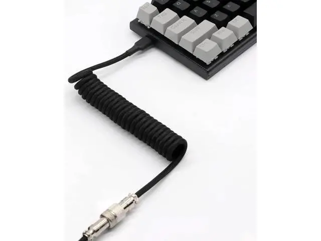 Alt view image 6 of 6 - 3M Coiled USB C Keyboard Cable, Hand Braided PET Mesh Gaming Cable with Detachable Metal Aviator Connector & Metal Plug, Black for Mechanical Keyboard