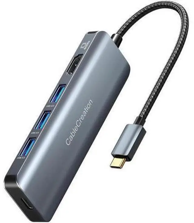 Main image of 5-in-1 USB C Multiport Hub, Space Grey Aluminum USB C Adapter with 8K@30Hz / 4K@120Hz HDMI, 100W PD Pass-Through Charging & 3×USB 3.0 Ports, Portable USB C Dock Compatible with MacBook Pro/Air, iPad P