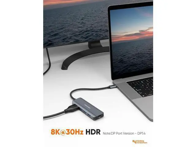 Alt view image 5 of 7 - 5-in-1 USB C Multiport Hub, Space Grey Aluminum USB C Adapter with 8K@30Hz / 4K@120Hz HDMI, 100W PD Pass-Through Charging & 3×USB 3.0 Ports, Portable USB C Dock Compatible with MacBook Pro/Air, iPad P