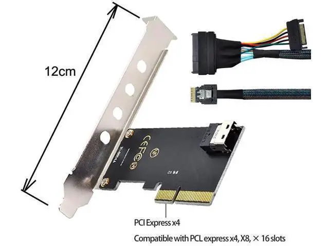 Alt view image 3 of 7 - PCIe 3.0/4.0 x4 to SFF-8654 Slimline SAS Adapter Card + SFF-8654 to SFF-8639 U.2 NVMe SSD Cable