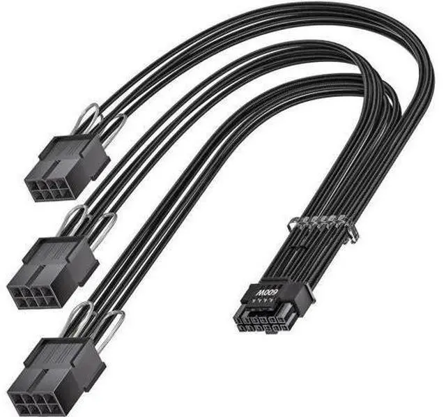 Main image of 30cm Sleeved 12V-2x6 Male to Female 12VHPWR Adapter Cable, PCIe 5.0 16Pin(12+4) to 3×8Pin PCIe GPU Power Cord, Compatible with RTX 5080/5070/5070Ti/3090Ti/4070Ti/4080/4090