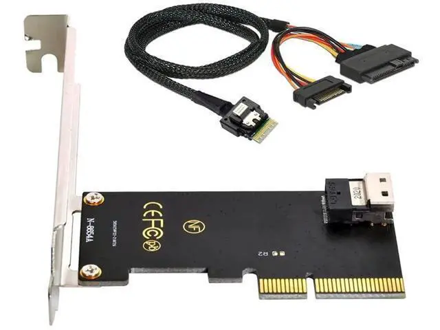 Alt view image 5 of 7 - PCIe 3.0/4.0 x4 to SFF-8654 Slimline SAS Adapter Card + SFF-8654 to SFF-8639 U.2 NVMe SSD Cable