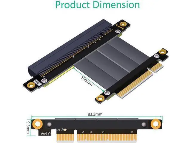 Alt view image 4 of 6 - PCIe X8 to X16 Riser Card Extension Cable, Gold-Plated Contacts PCI Express 8X to 16X Slot Adapter Card for BTC Mining Rig